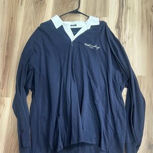 Abercrombie & Fitch Navy Blue Williamsburg Rugby Shirt with White Collar